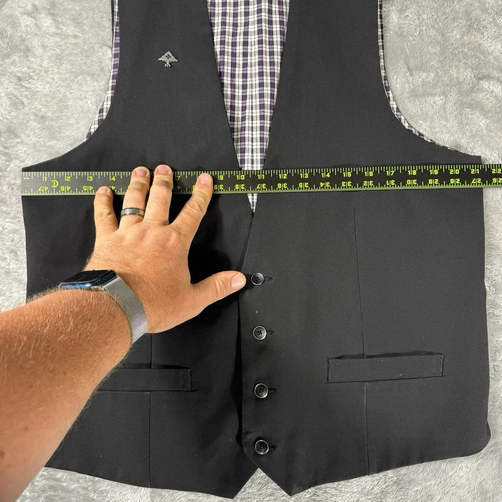 LRG Lifted Research Group Mens Black Suit Vest Waistcoat Plaid Lined Formal XL